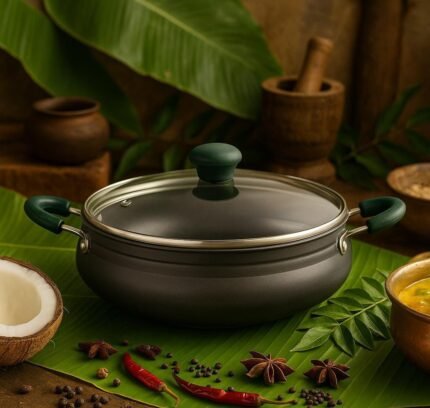 BLACK PEPPER Non Stick kerala uruli with Glass LID 28CM