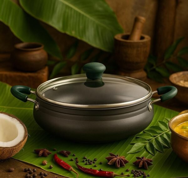 BLACK PEPPER Non Stick kerala uruli with Glass LID 28CM